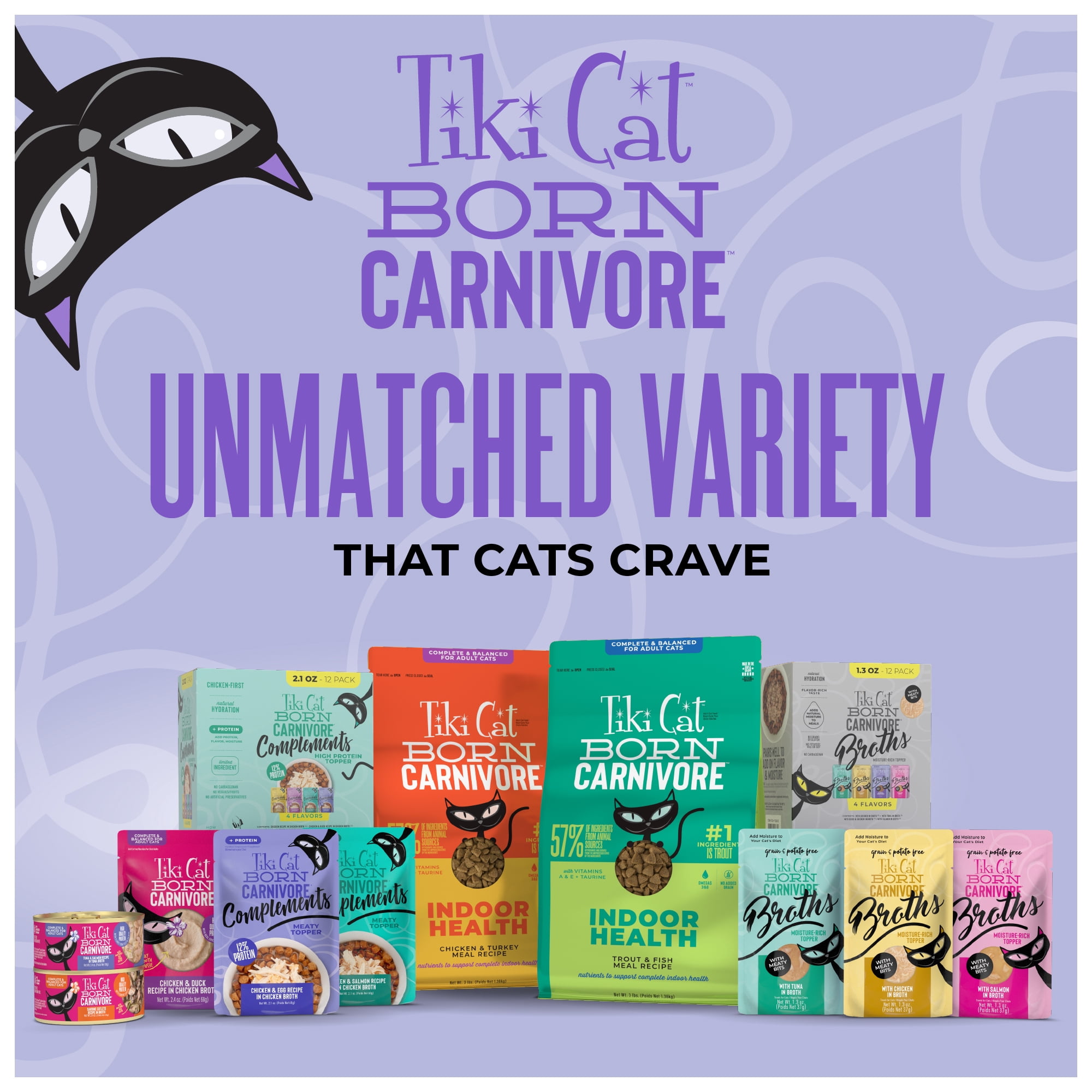 (6 pack) Tiki Cat Born Carnivore Broths Wet Cat Food Topper, Duck & Chicken, 1.3 oz. Pouch
