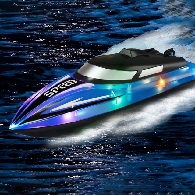 NAOJIE Bateau Rc pour Enfants avec Lumières Led, Bateaux de Course Télécommandés 2.4GHz, Étanche et Rechargeable, Rc Boats, Bateau Télécommandé, Rc Boats pour Enfants 8-12