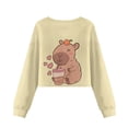 thumbnail image 5 of COEQINE Girls Crop Top Sweatshirt Long Sleeve Crewneck Loose Fit Fall Winter Pullover Fashion Outfits for Age 9-10 Kids for Back to School, Capybara Bubble Tea Yellow, 5 of 7