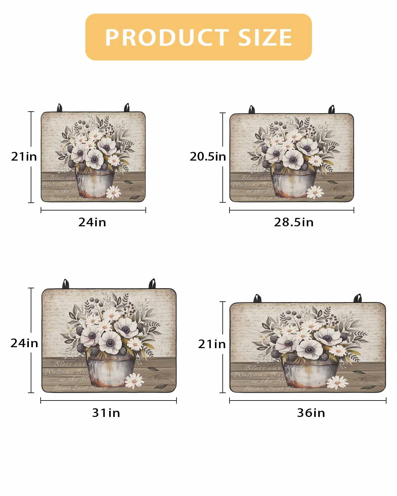 Large Induction Cooktop Protector Mat Vintage Flowers Stove Top Covers for Electric Stove, Farmhouse Floral Leaves Retro Wood Board Decorative Stove Burner Cover Mats, Glass Top Stove Cover
