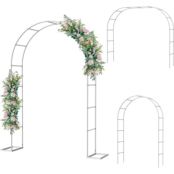BTY Metal Garden Arch Trellis, 5.3'W x 7.6'H / 7.9'W x 6.3'H Steel Garden Arbor for Climbing Plants, Outdoor Wedding Arch Stand for Bridal Ceremony & Party Decoration, White