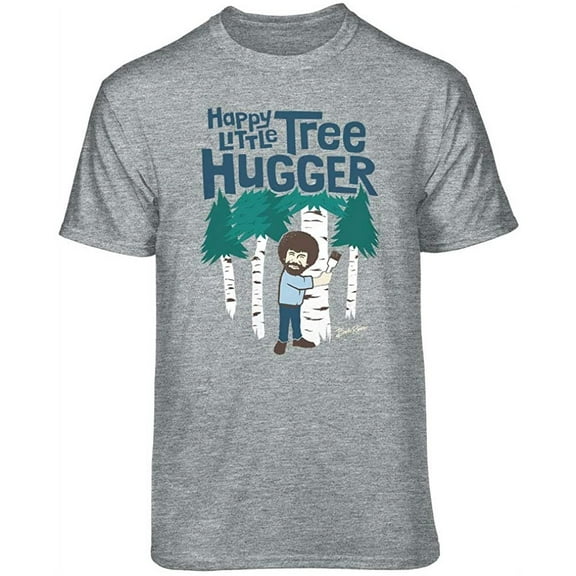 Teelocity Bob Ross Happy Little Tree Hugger Graphic T-Shirt (Medium - Standard Fit, Athletic Heather)