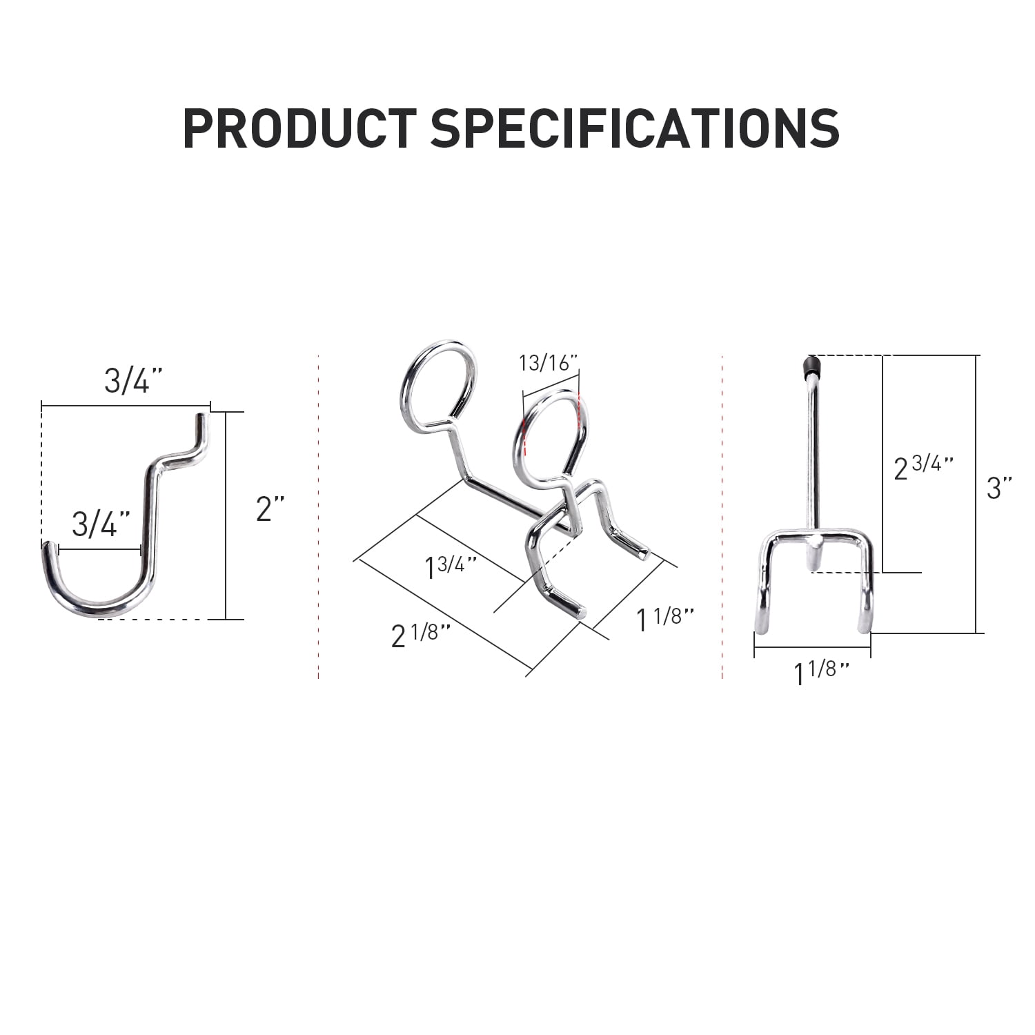 AA-Racks  Pegboard Hooks Assortment with Small Curved Hooks, Double-Ring Tool Holders and Double-Straight Hook, Peg Locks for Organizing Various Tools, 15 Piece