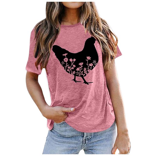 WEAIXIMIUNG T-Shirt d'Été pour Femmes avec Imprimé de Poussin, Confortable et à la Mode, Manches Courtes