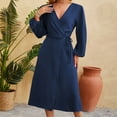 thumbnail image 4 of Diufon Women's Maxi Dresses Summer V Neck Long Sleeve Dress Side Lace-Up Waisted Hem Split Dress, 4 of 5