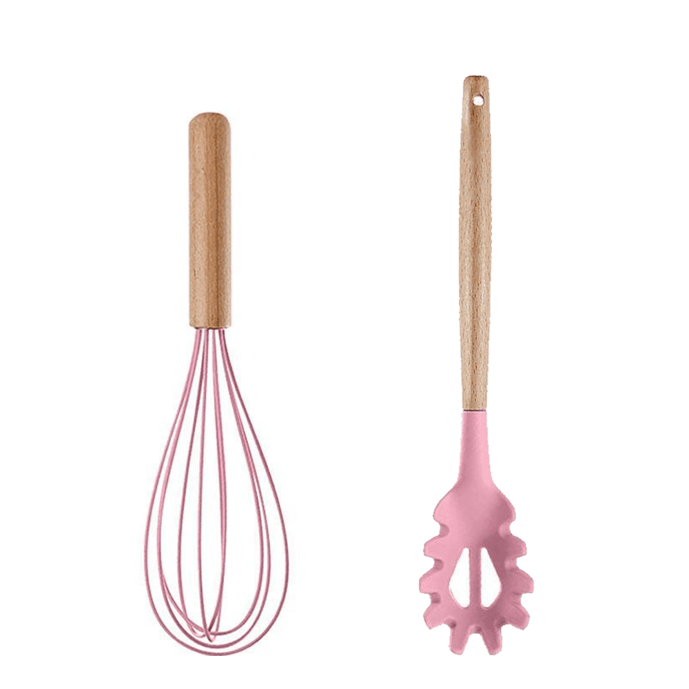 2 Pc Kitchen Utensil Set, Easy to Clean Wooden Kitchen Utensils