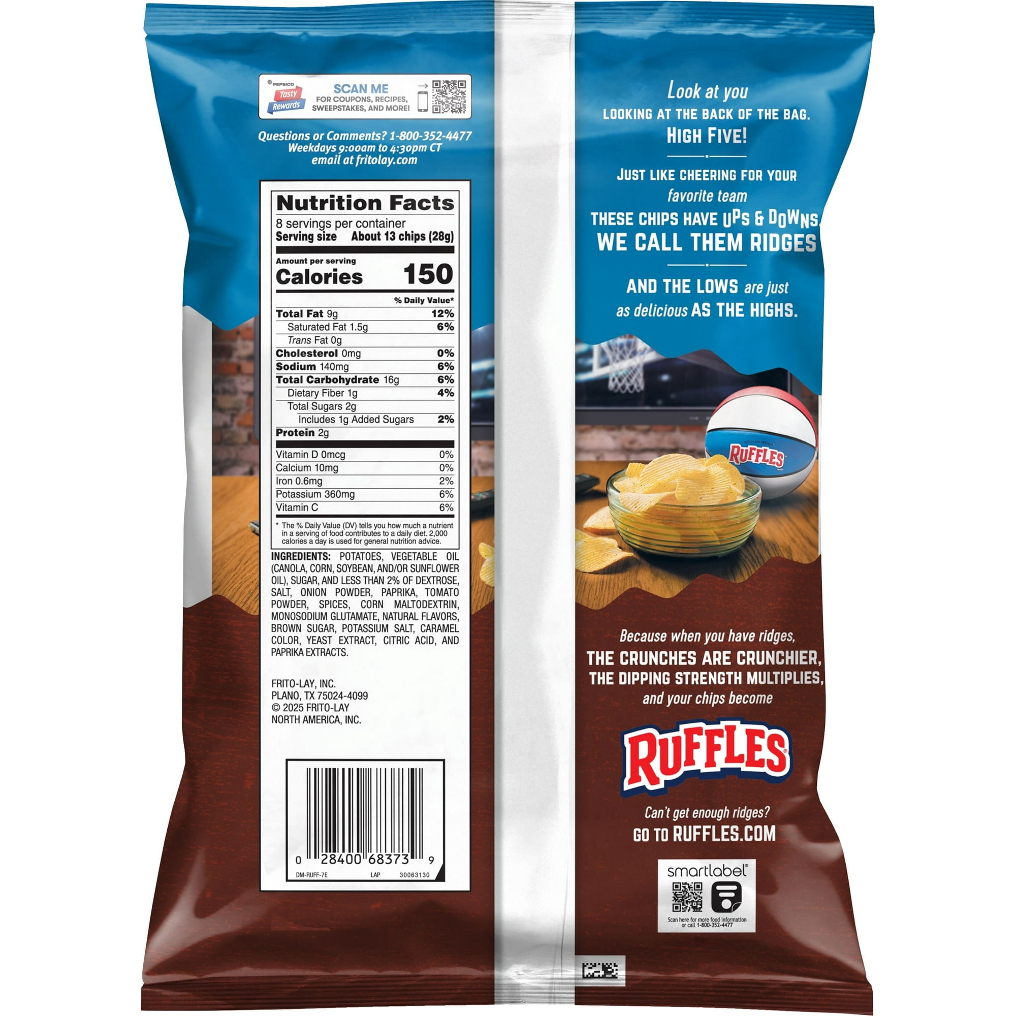 Ruffles Smokehouse BBQ Naturally and Artificially Flavored Potato Chips, 8 oz ( 5 Pack )