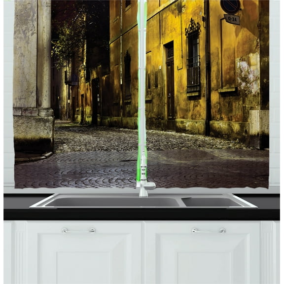 Ambesonne Street Kitchen Curtains, Dark City Old Avenues, 55"x39", Multicolor