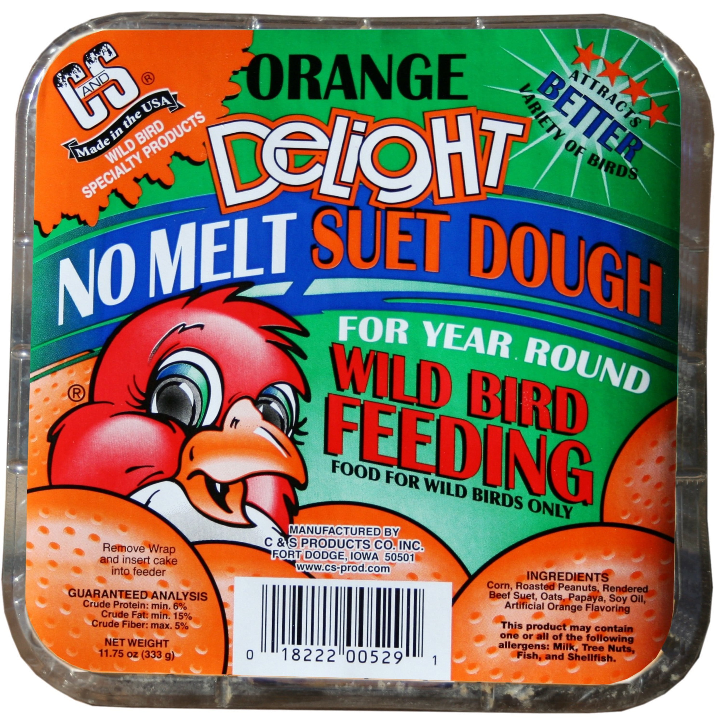 C&S Orange Delight Nomelt Suet Dough, 11.75 oz, Wild Bird Food