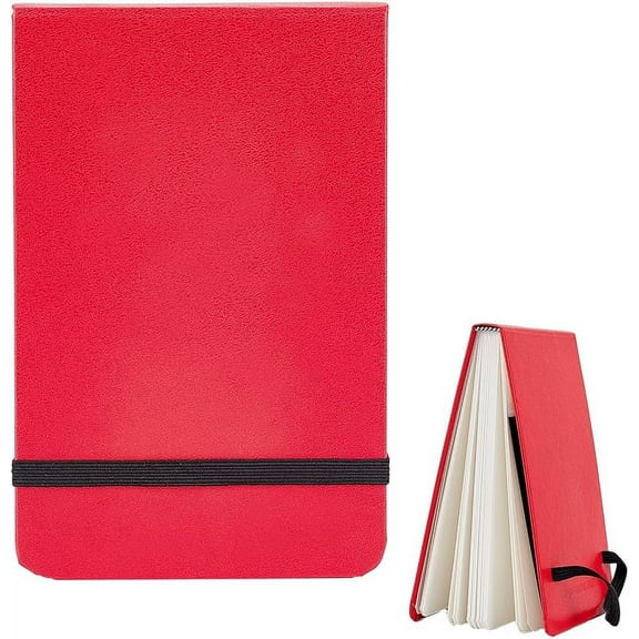 Watercolor Journal 5.7 x 3.7 Inches 300 GSM Leather Cover Watercolor Pad Art Sketchbook Portable Watercolor Paper Pad with Band Rectangle 24 Sheets Red Pink DIY