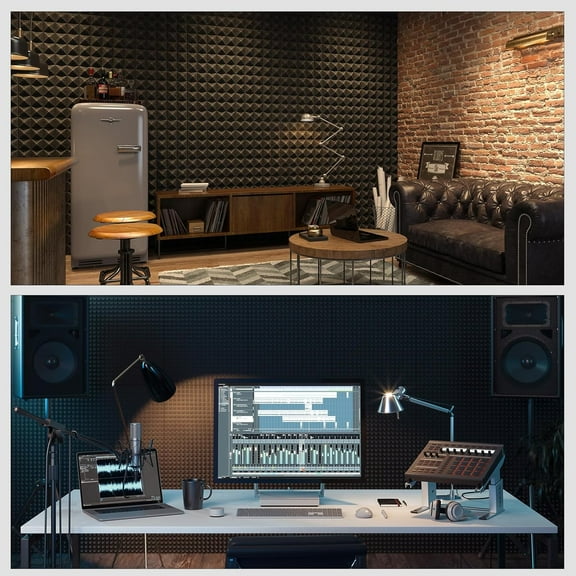 24Pack Soundproof Foam Panels, 2" X 12" X 12" -Adhesive Acoustic Wall Paddings for Home Office Studios