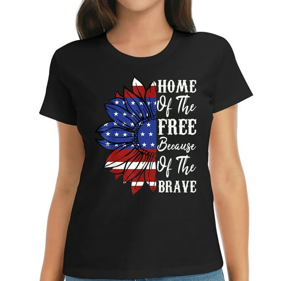 4Th Of July Sunflower Home Of The Free Because Of Women's Graphic T-Shirt - Comfortable and Eye-catching Top