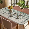 thumbnail image 3 of Teal Green Eucalyptus Leaves Table Cloths for 5 Foot Rectangle Tables, Spring Plants Country Beige Patio Waterproof Elastic Fitted Tablecloths, Washable Rectangular Table Cover for Camping, 3 of 8
