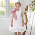 thumbnail image 2 of Toddler Girls 3D Bow Formal Gown With Waistband Pleated Lace Airy Layered Puffy Skirt Formal Dress White 7 Y-8 Y, 2 of 7