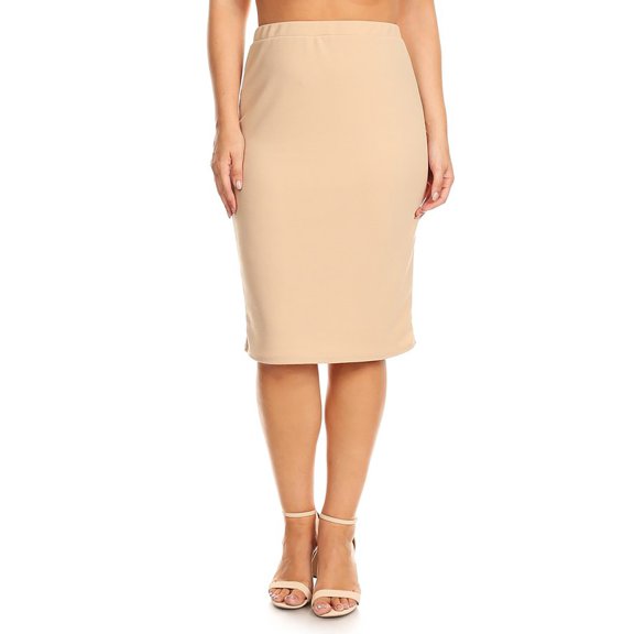 Plus Size Pencil Skirt - Sexy High Waist, Solid Color, Knee Length