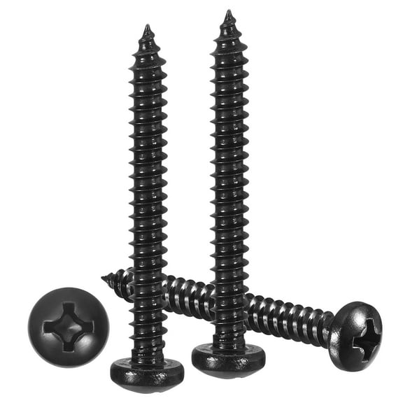 Pan Head Self Tapping Screws(#8x1-1/2") 50Pcs, 304 Stainless steel Self Drilling Screw for Metal Wood Plastic, for Cabinet Wall Shutter Plate Rock Furniture, Black