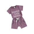 thumbnail image 2 of Musuos Toddler Girl Summer Shorts Set 6M 12M 18M 24M 3Y Short Sleeve Letter Print Crew Neck T-Shirt + Elastic Pocket Shorts 2Pcs Outfits, 2 of 10