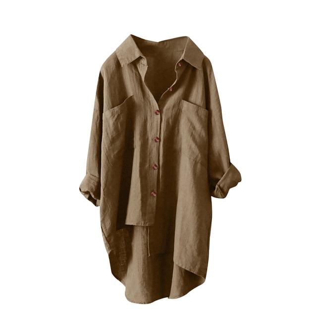 Yuyuzo Plus Size Tops for Women Long Sleeve Lapel Collared Loose Casual Solid Color Button up Shirts with Pockets