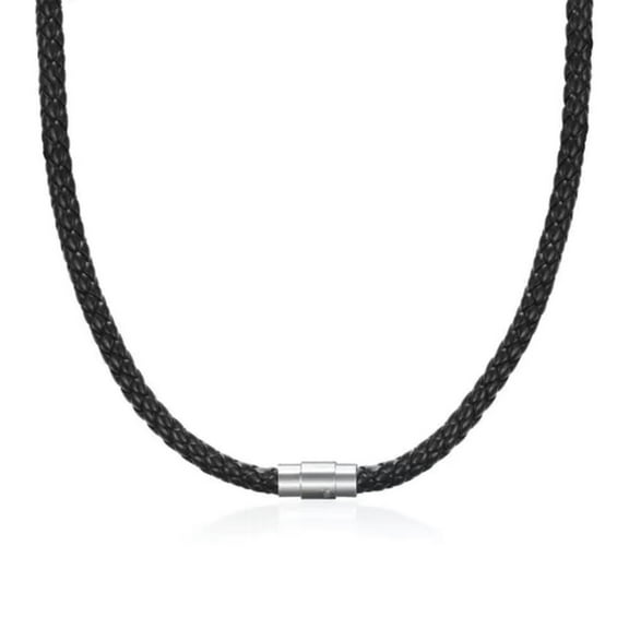 K-KED 4/6MM Mens Black Braided Cord Rope Leather Necklace Choker w/ Magnetic Clasp-6mm-24 inch