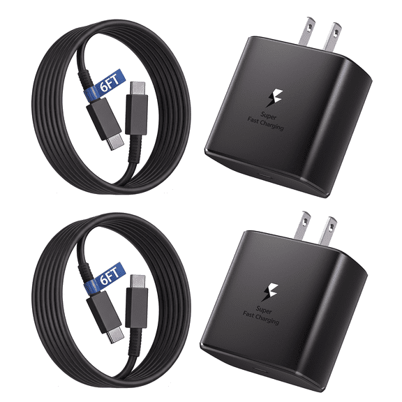 45W Super Fast Charger Type C, 2 Pack USB C Phone Charger for Samsung Galaxy S26/S26 Ultra/S26 /S25 Ultra/S25/S24 S23 Ultra/S22/S21 , Wall Charger Block with 2 Pack 6FT Cable, Black