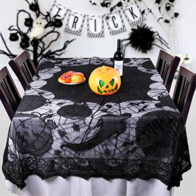 PartyTalk Spider  Lace Tablecloth Rectangular 80 x 60 Inch Black