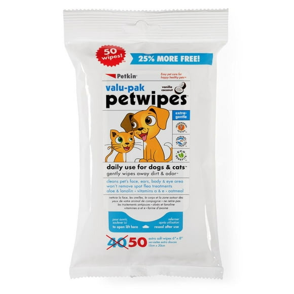 Lingettes pour animaux de compagnie à la vanille et noix de coco de Petkin