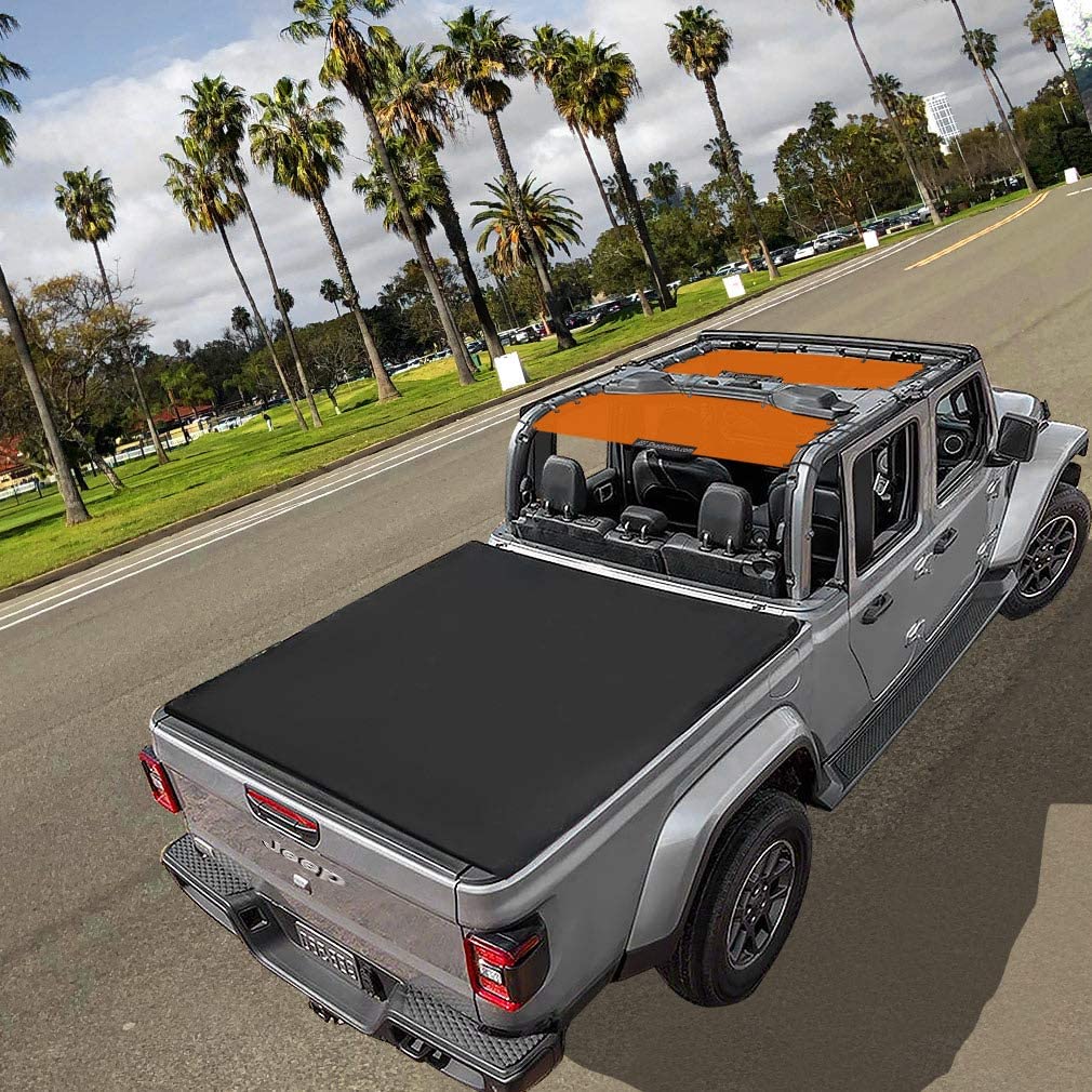 Shadeidea Jeep Gladiator Sun Shade JT Door Top Sunshade, Front  Rear  (2-Pieces) Orange Mesh Screen Wrangler Cover, UV Blocker with Grab Bag  Pouch (2018 Current) 10 Years Lasting