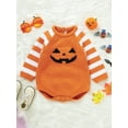 thumbnail image 2 of Infant Baby Boy Girl Halloween Clothes Pumpkin Face Sweater Romper Long Sleeve Bodysuit One Piece Fall Winter Outfit, 2 of 8
