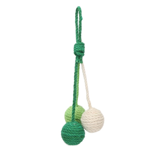 Bola de sisal colgante para gato, masticable, colorida, interactiva, de cuerda de sisal, juguete para mascotas de interior, verde y blanco