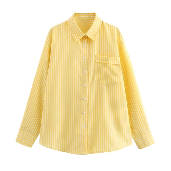Kaemgyyd Button down Shirt Women Striped Long Sleeve Collared Business Office Work Blouses Tops with Pocket Casual Tunic