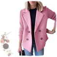 thumbnail image 1 of Manteau Décontracté à Manches Courtes en Patchwork Tricoté avec Boutons et Revers pour Femmes, Blazer à Double Boutonnage en Patchwork pour Femmes, 1 of 6