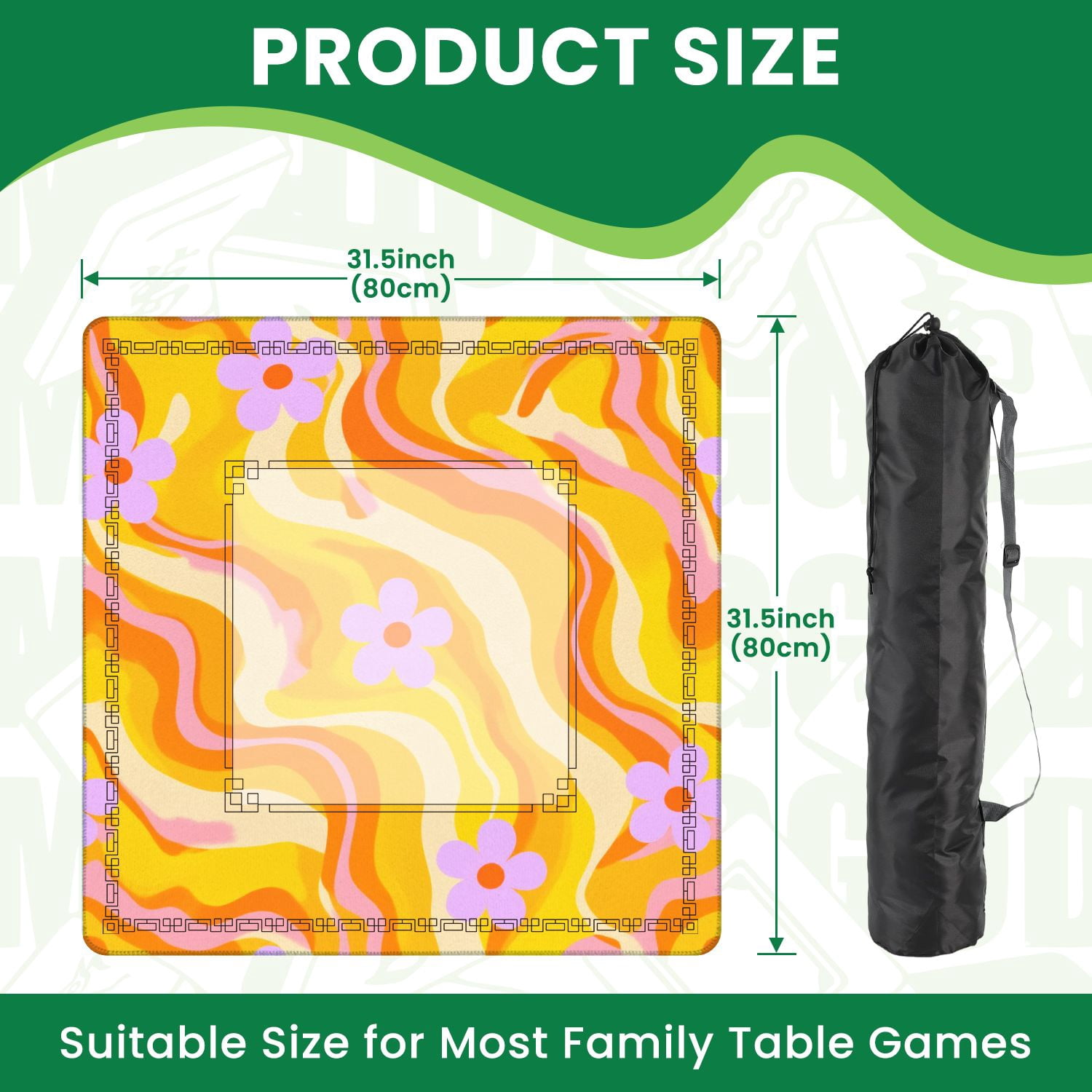 Mahjong Mat 31.5" x 31.5" Psychedelic swirl seamless 60s 70s style liquid groovy Non-Slip Noise Reduction American Mahjong Tiles Table Cover for Dominoes Poker Card Board Games Gift