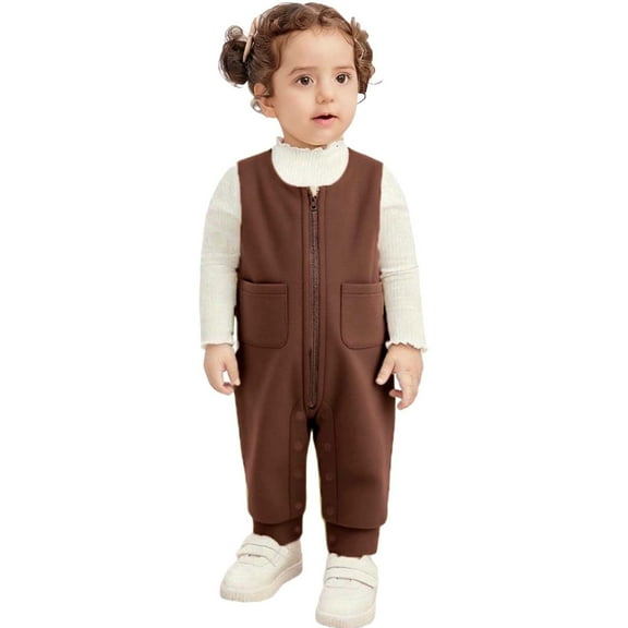 FAIWAD Toddler Boys Girls Jumpsuit Sleeveless Zipper Button Up Overall Footless Solid Color Outfits