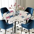 thumbnail image 5 of Elastic Fitted Round Tablecloth, Red Blue Diamond Waterproof Stretch Table Cover for 45"-54" Tables, Modern Geometric Middle Century Beige Washable Outdoor Tablecloths for Patio, Picnic, Camping, 5 of 9