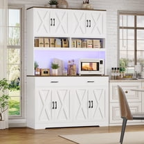 Hiphuta Farmhouse Kitchen Pantry Storage Cabinet, 71”H Freestanding Hutch with 8 Doors and 3 Drawers for Dining and Living Room, White