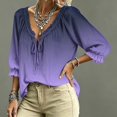 thumbnail image 5 of 3/4 Length Sleeve Womens Tops Dressy Casual Boho Blouses Summer V Neck 3/4 Sleeve Lace Up Blouses Ruffle Trim Casual Loose Flowy Dressy Shirts, 5 of 5