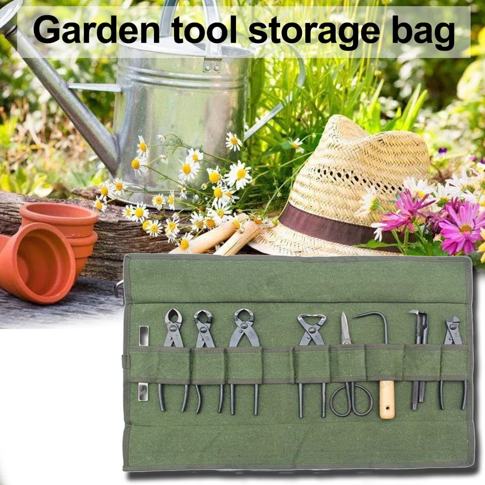 Cheers.US Heavy Duty Tool Roll Bag, Canvas Bonsai Tool 10Pocket Cases, Bonsai Tool Roll Storage