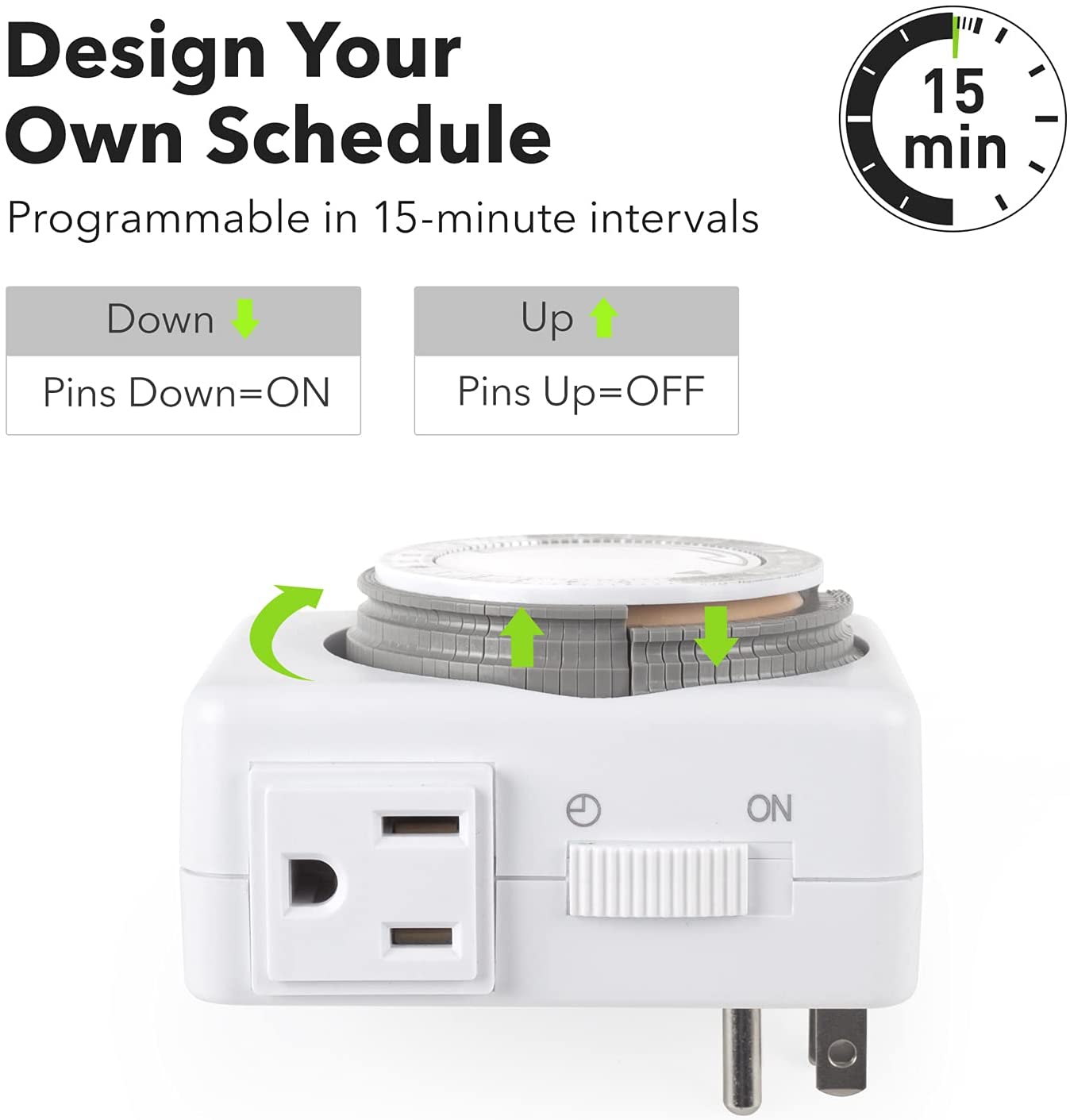 HBN 24-Hour Plug-in Mechanical Timer with Dual Outlets, 2-Pack photo 2