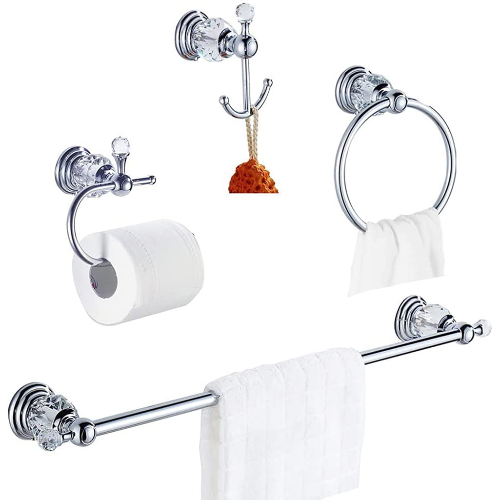 Polished Chrome Bathroom Hardware Set Towel Bar Ring Hook Paper Holder 