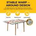 thumbnail image 4 of Pink Flowers Table Cloths for 4 Foot Rectangle Tables, Spring Floral Butterfly Leaves Plants Retro Beige Patio Waterproof Elastic Fitted Tablecloths, Washable Rectangular Table Cover for Camping, 4 of 8