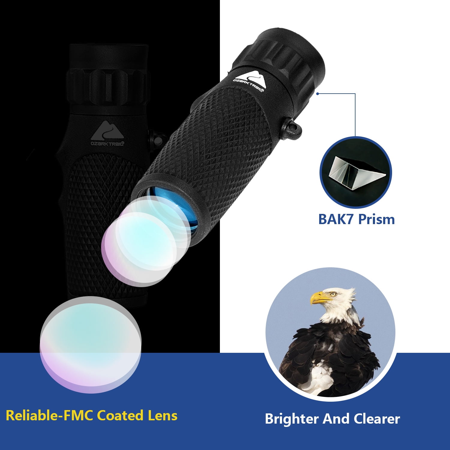 Ozark Trail 10x25 Monocular - 10X High Magnification 25mm FMC Lens Compact Monocular for Travel Hiking Theater Concert Opera Bird Watching