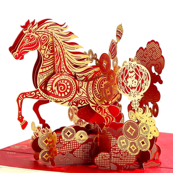 Tarjeta de felicitación WALENGIF Feliz Año Nuevo Chino 2026 Horse 3D