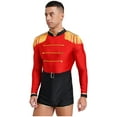 thumbnail image 2 of TiaoBug Men Circus Ringmaster Jumpsuit Fringe Bodysuit Showman Lion Tamer Halloween Leotard Red XXL, 2 of 6