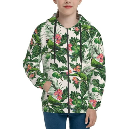 

Hoodies for Teen Girls Boys Cute Parrot Palm Leaf Green Long Sleeve Youth Kids Essentials Zip Up Hoodie Lghtweight Fashion Hoodies & Sweatshirts Jacket Fall Winter Outfits Tops