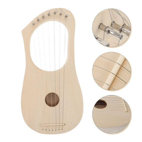 Raindrops 1 Set 7 String Lyre for Beginners Wood String Instrument for Creative Enjoyment Beige