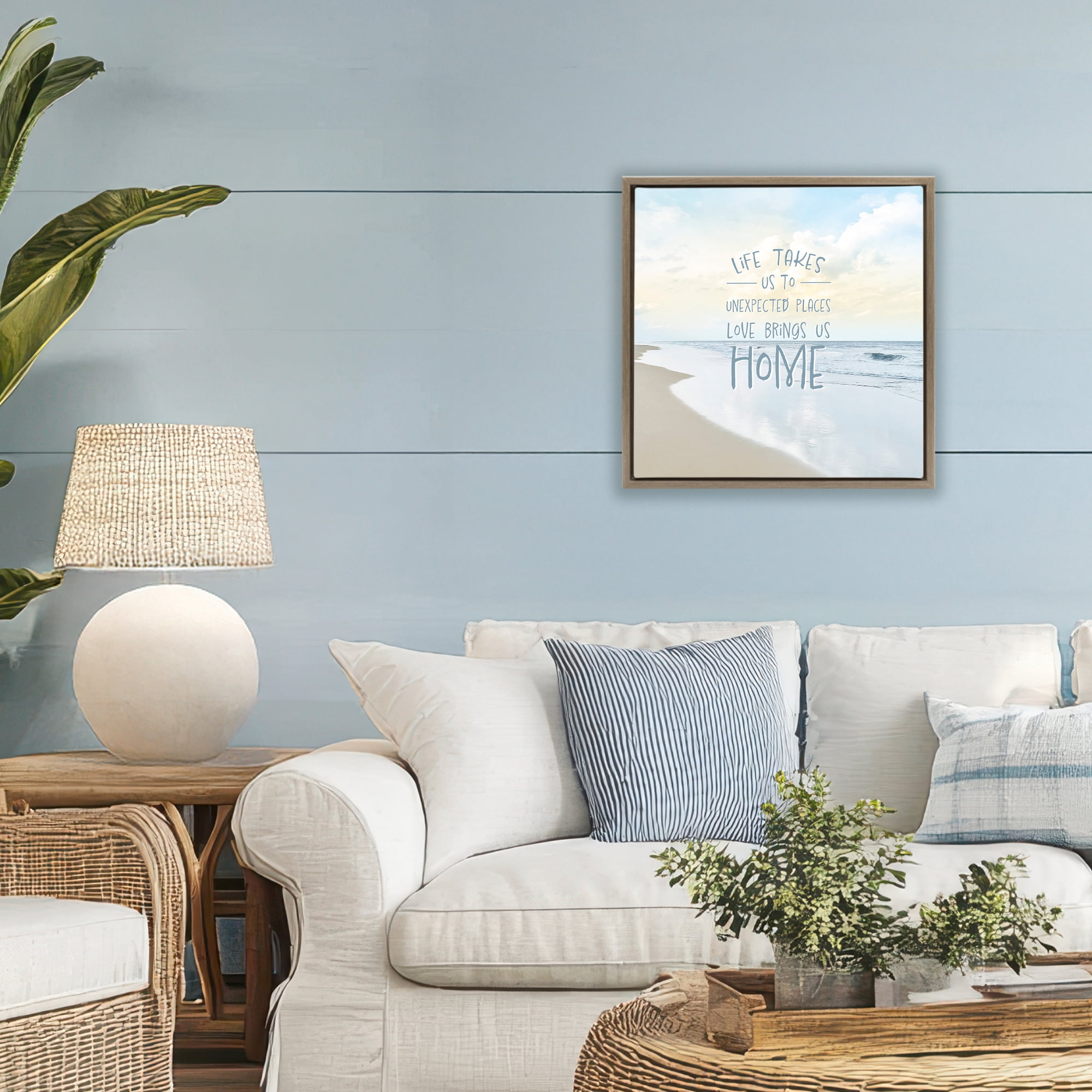 Stupell Industries Love Brings Us Home Inspiration Brown Framed Floater Canvas Wall Art, design by Natalie Carpentieri