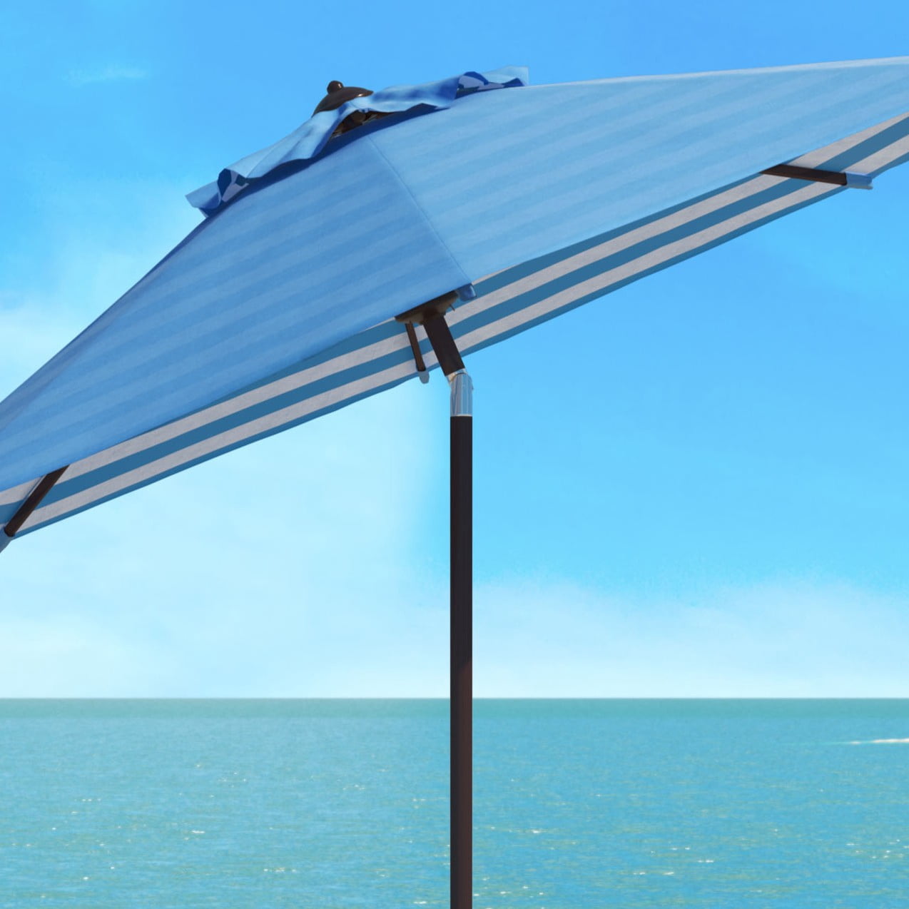 SAFAVIEH Athens 11' Market Crank Round Patio Umbrella, Baby Blue/White