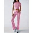 thumbnail image 4 of Women'S 2 Piece Lounge Sets Short Sleeve Tops Fold-over Flare Pants Casual Outfits Matching Set Pink S, 4 of 9