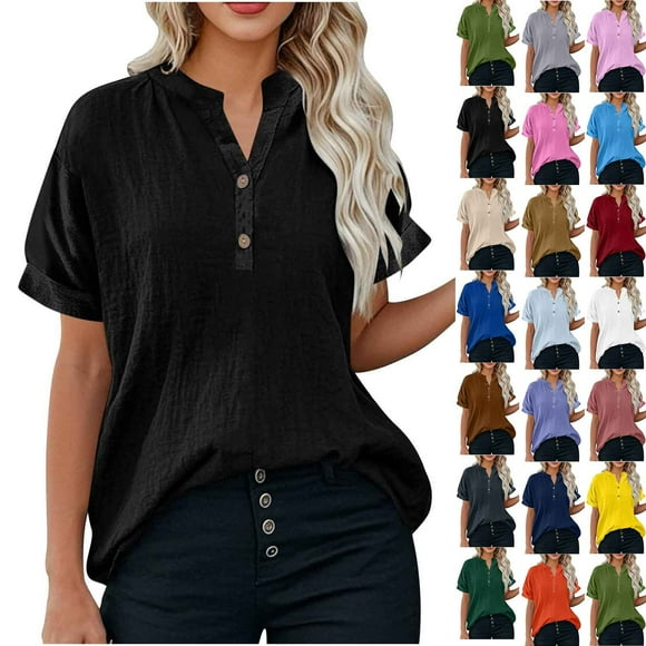 Camisetas de talla grande,Conjunto de top y pantalón corto de manga corta holgado e informal para mujer, 100 % poliéster, cuello en V, ideal para el hogar, sopatenor
