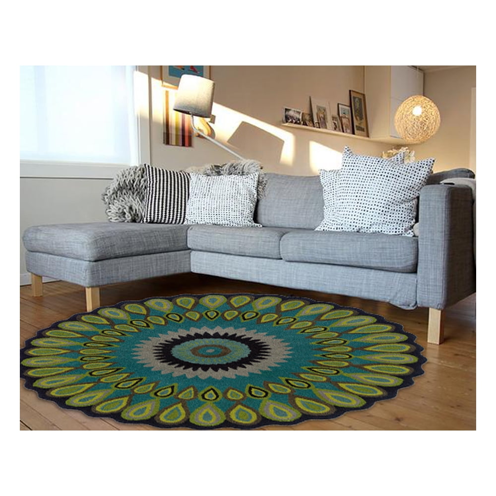LR Home Wren 3' Round Green Peacock Medallion Indoor Area Rug